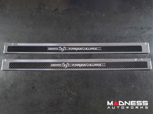 FIAT 500 Door Sills - Stainless Steel w/ Black Carbon Fiber Inlays - 595 Competizione Logo